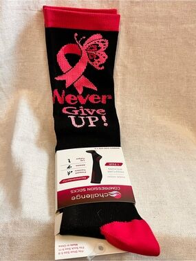 Never Give Up Compression Socks - Black with Pink Accents